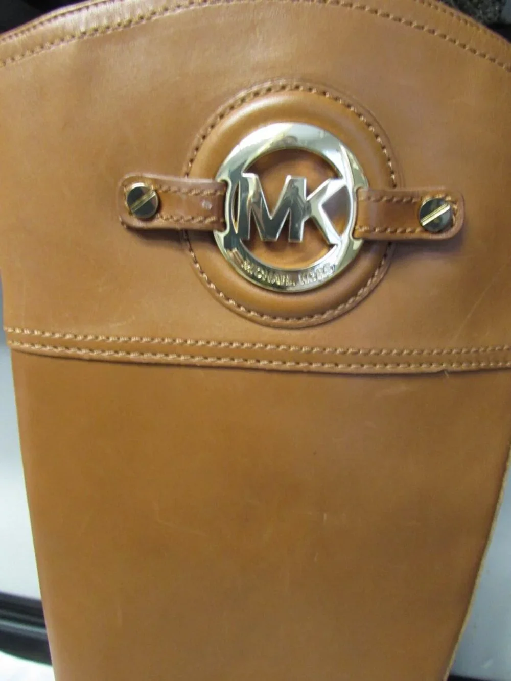 Michael Kors Hamilton Boots Tall Tan Brown Leather Logo Knee Zip 5.5 M